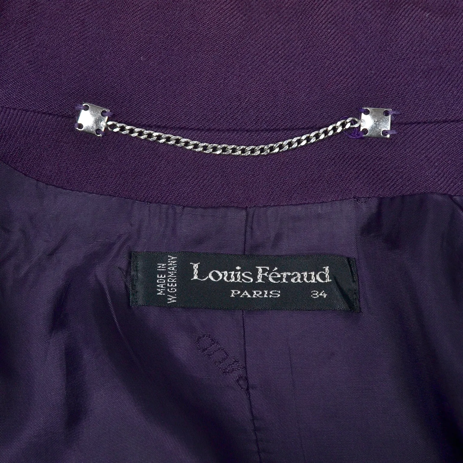 1980s Louis Feraud Purple Wool Vintage Coat With Pockets Sz 34