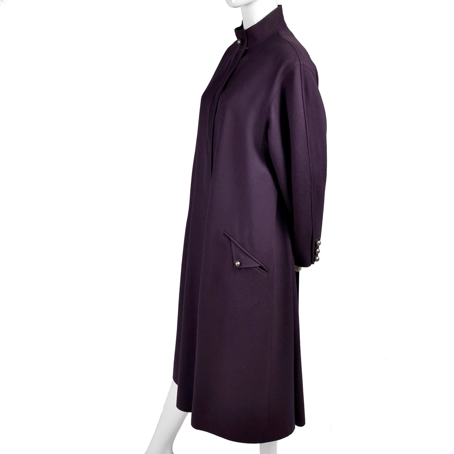 1980s Louis Feraud Purple Wool Vintage Coat With Pockets Sz 34