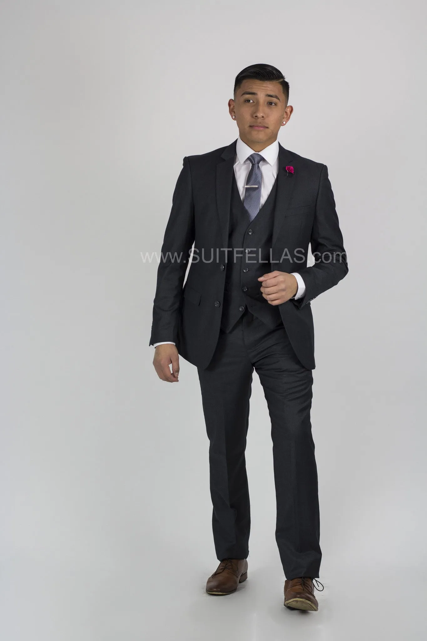 2 Button Notch Lapel Charcoal Slim Fit Suit FF2SV-4030