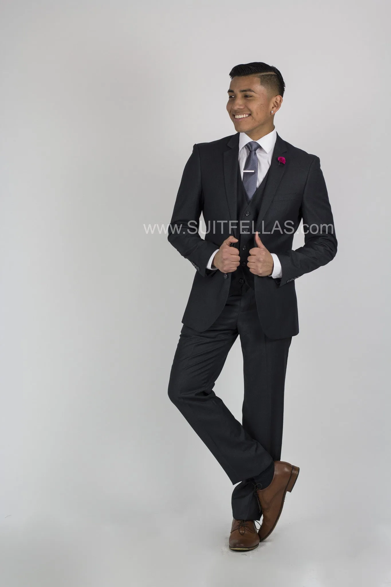 2 Button Notch Lapel Charcoal Slim Fit Suit FF2SV-4030