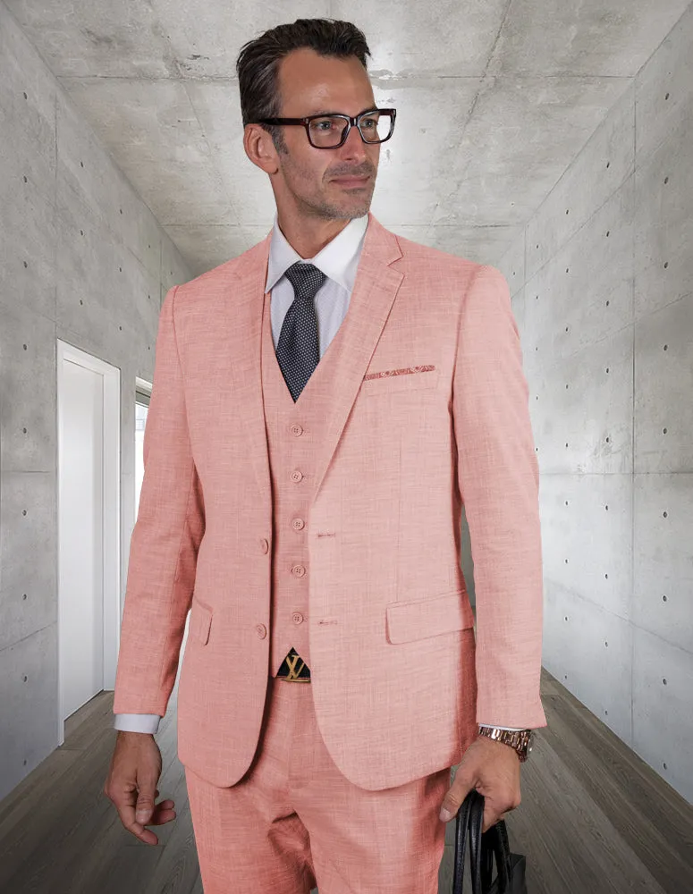 3pc Slim Fit Suit. Super 150's Italian Fabric | Lazaro | Pink