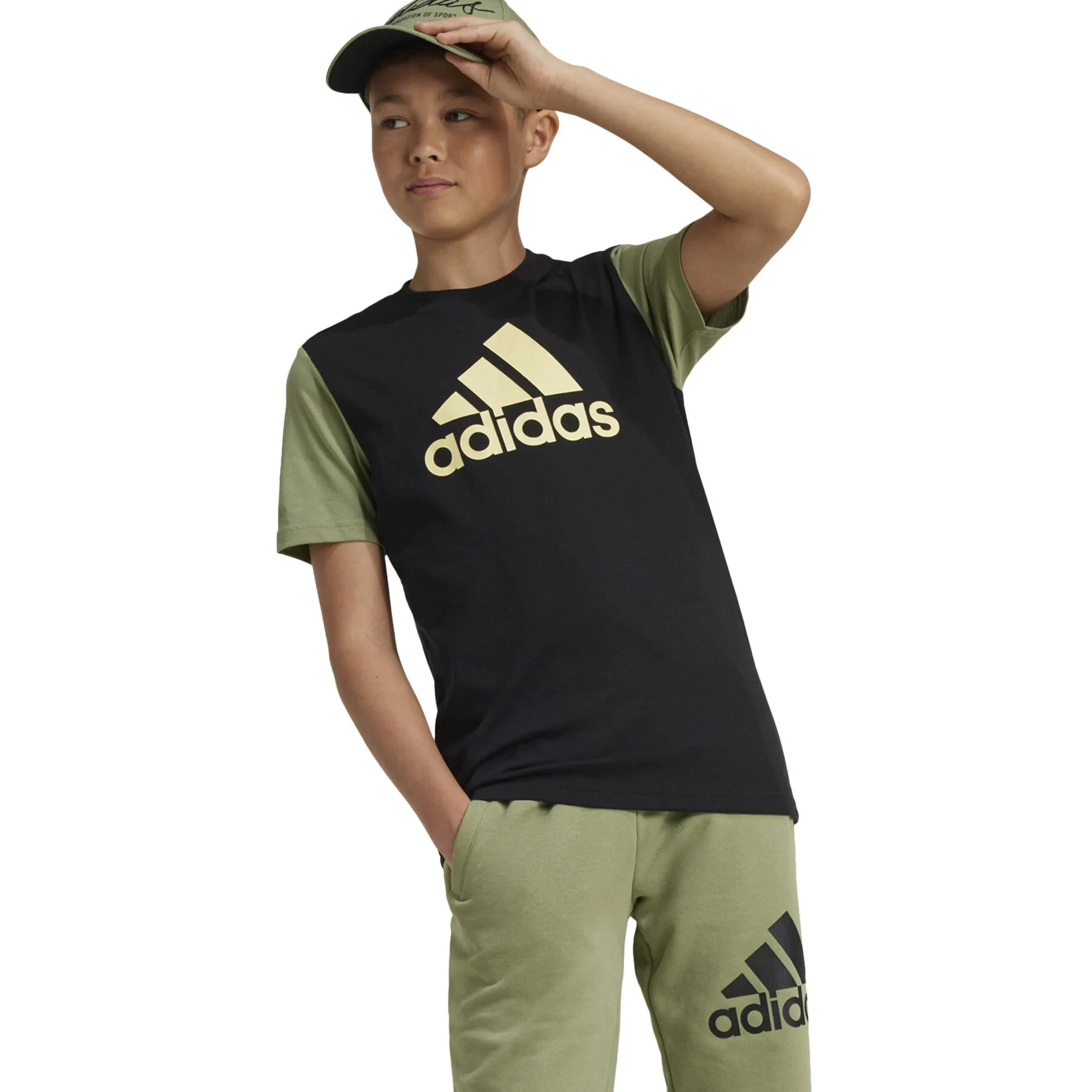 ADIDAS KIDS ESSENTIALS BIG LOGO COLORBLOCK BLACK/YELLOW TEE