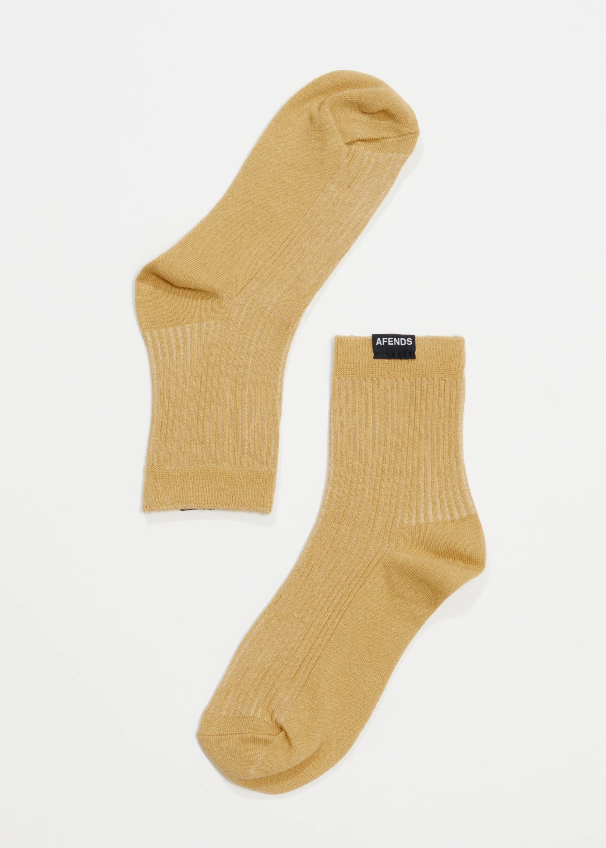 AFENDS Unisex The Essential - Ribbed Crew Socks - Camel