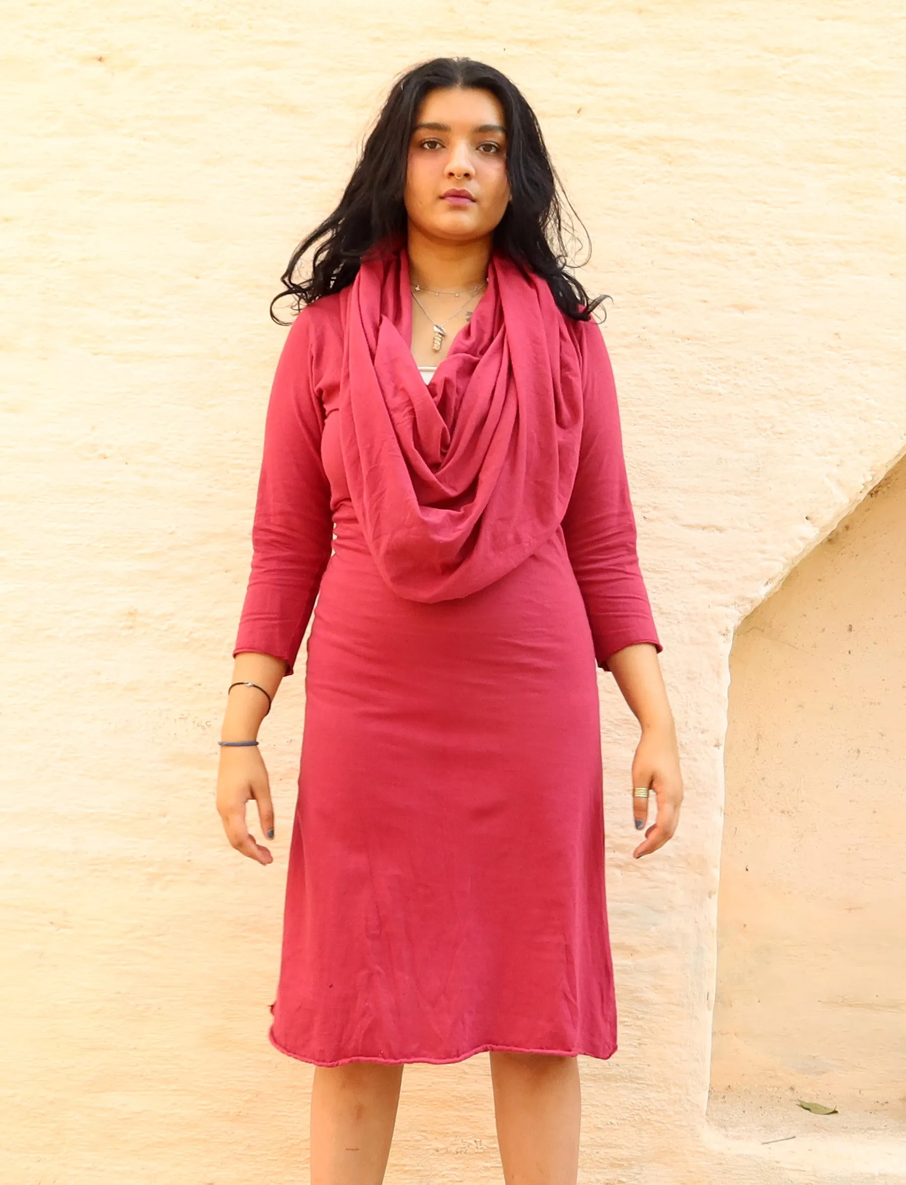 Ama Cowl Simplicity Below Knee Dress