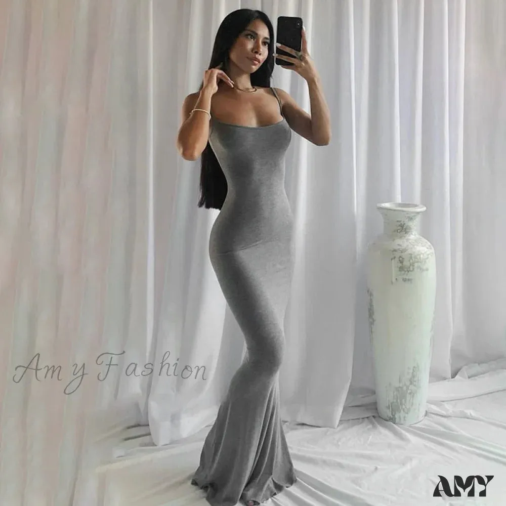 Amy Fashion - Party Club Ladies Bodycon Peach Hip Elegant Long Dresses