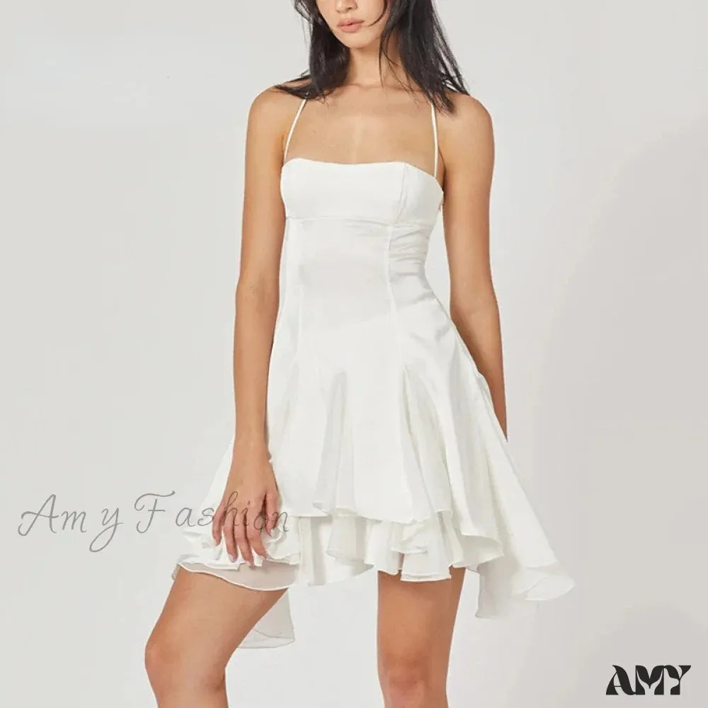 Amy Fashion - Slash Neck Backless Halter Holiday Sleeveless Dress