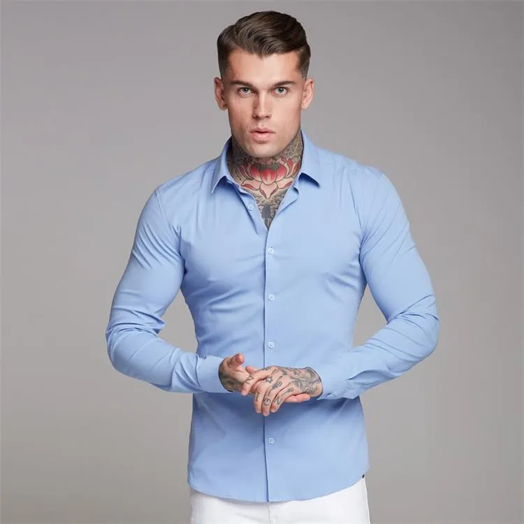 AntoniosClothing Cotton Elastic Long Sleeve Shirt Muscular-Fit