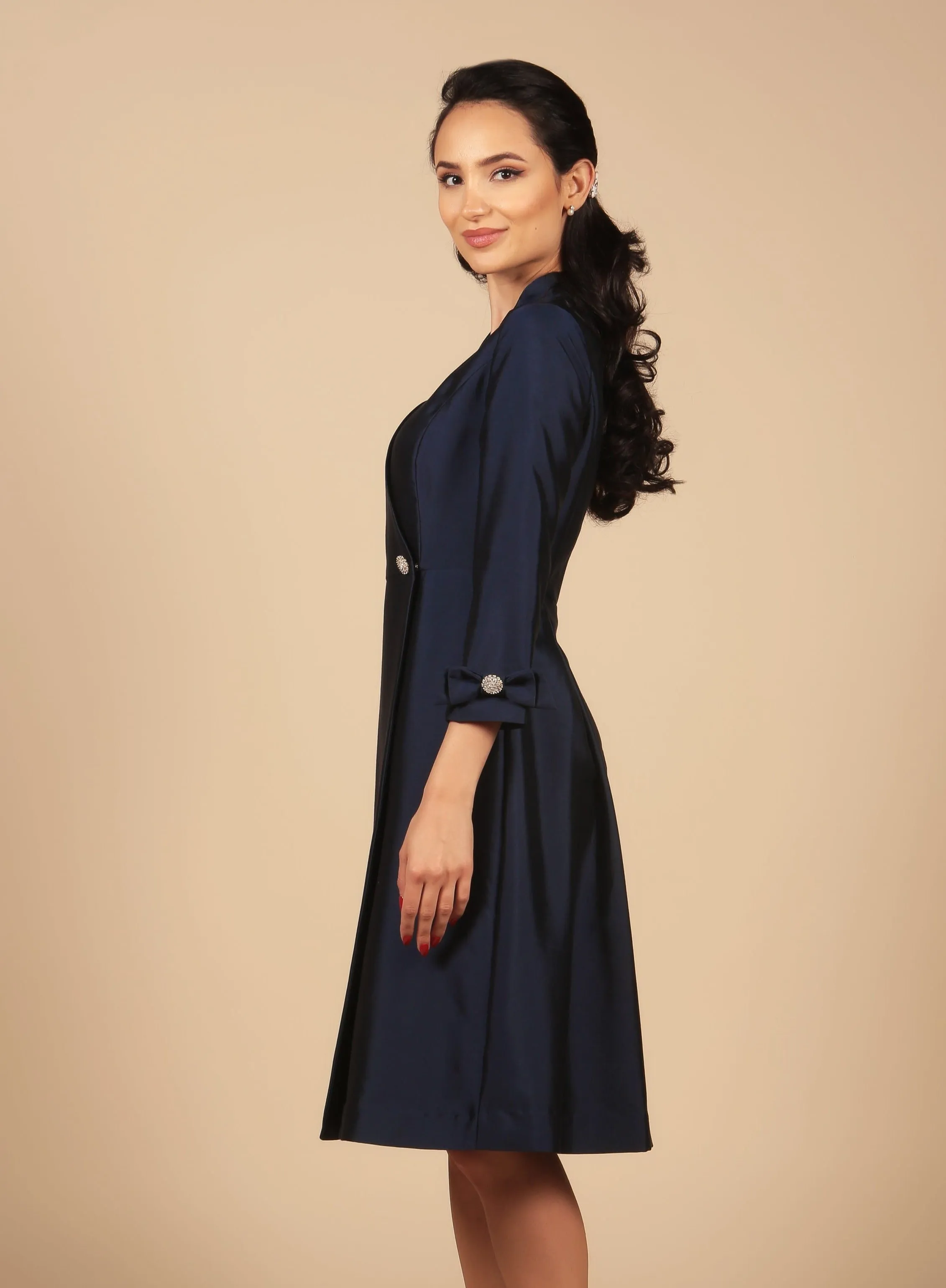 'Astor' Silk and Wool Dress Coat in Marina