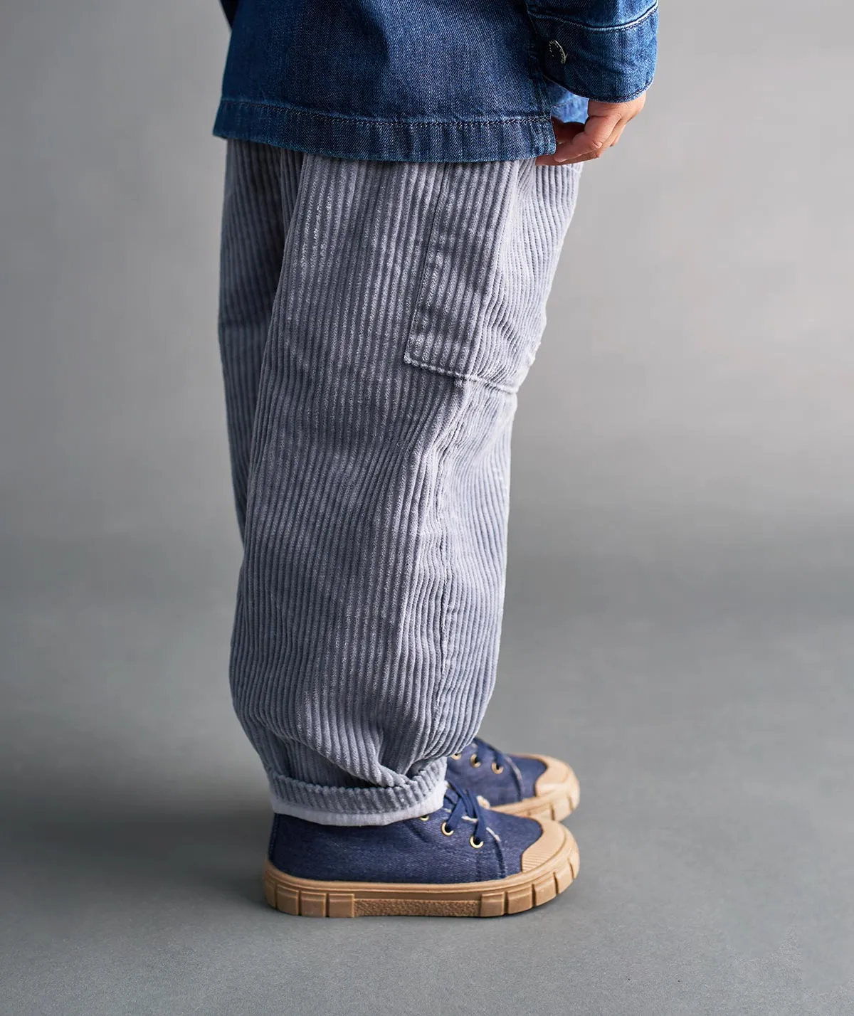 Barrel Leg Cord Trouser - Blue Grey