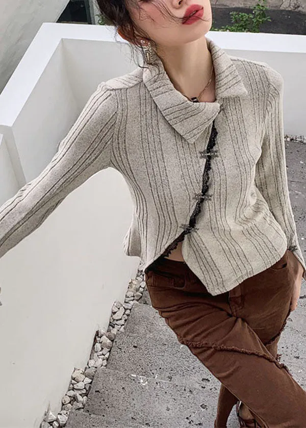 Beautiful Apricot Asymmetrical Patchwork Knit Sweater Tops Long Sleeve LY0778