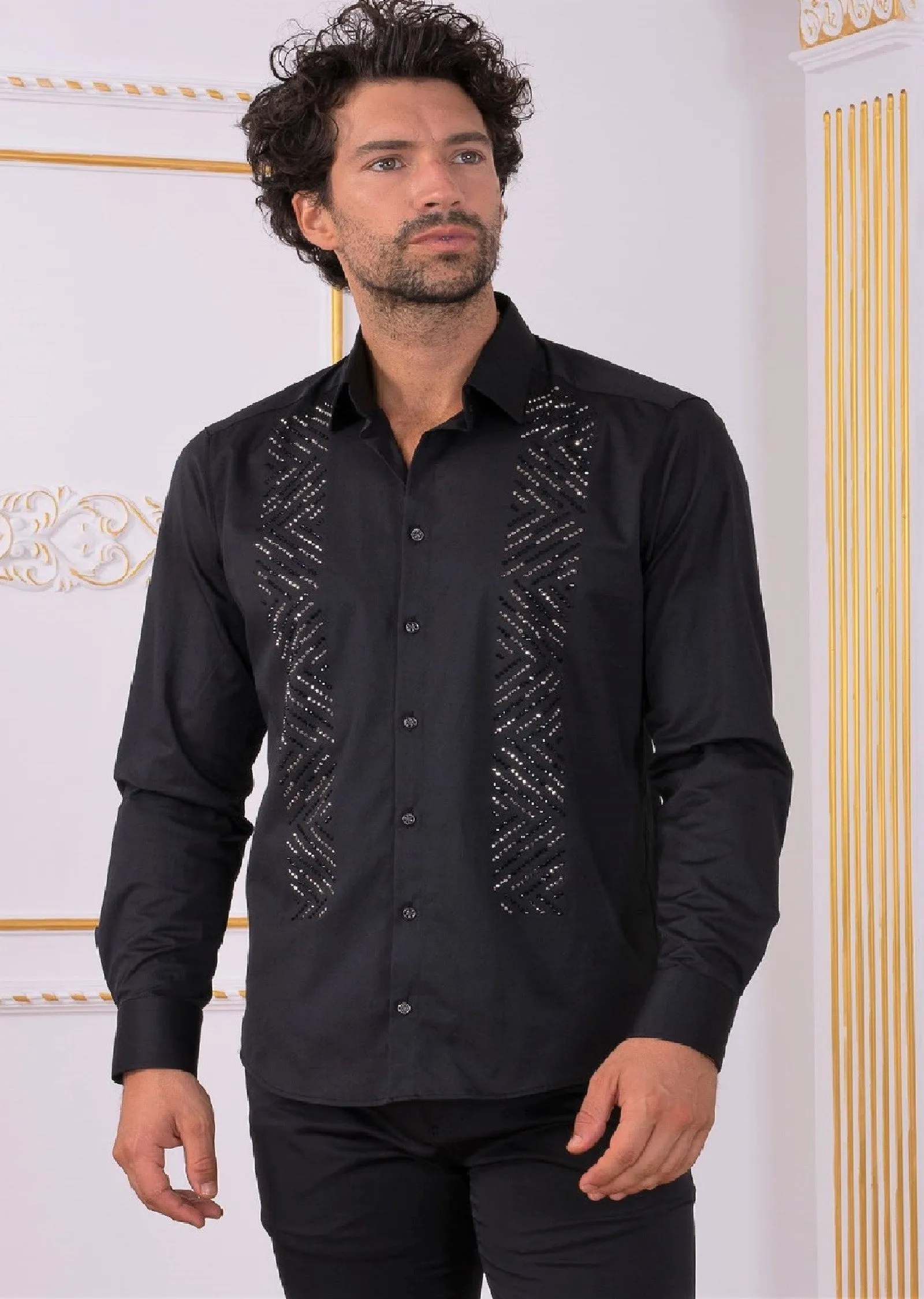 Black "Front Panel" Rhinestone Shirt