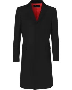 Black Wool Cashmere Covert Overcoat