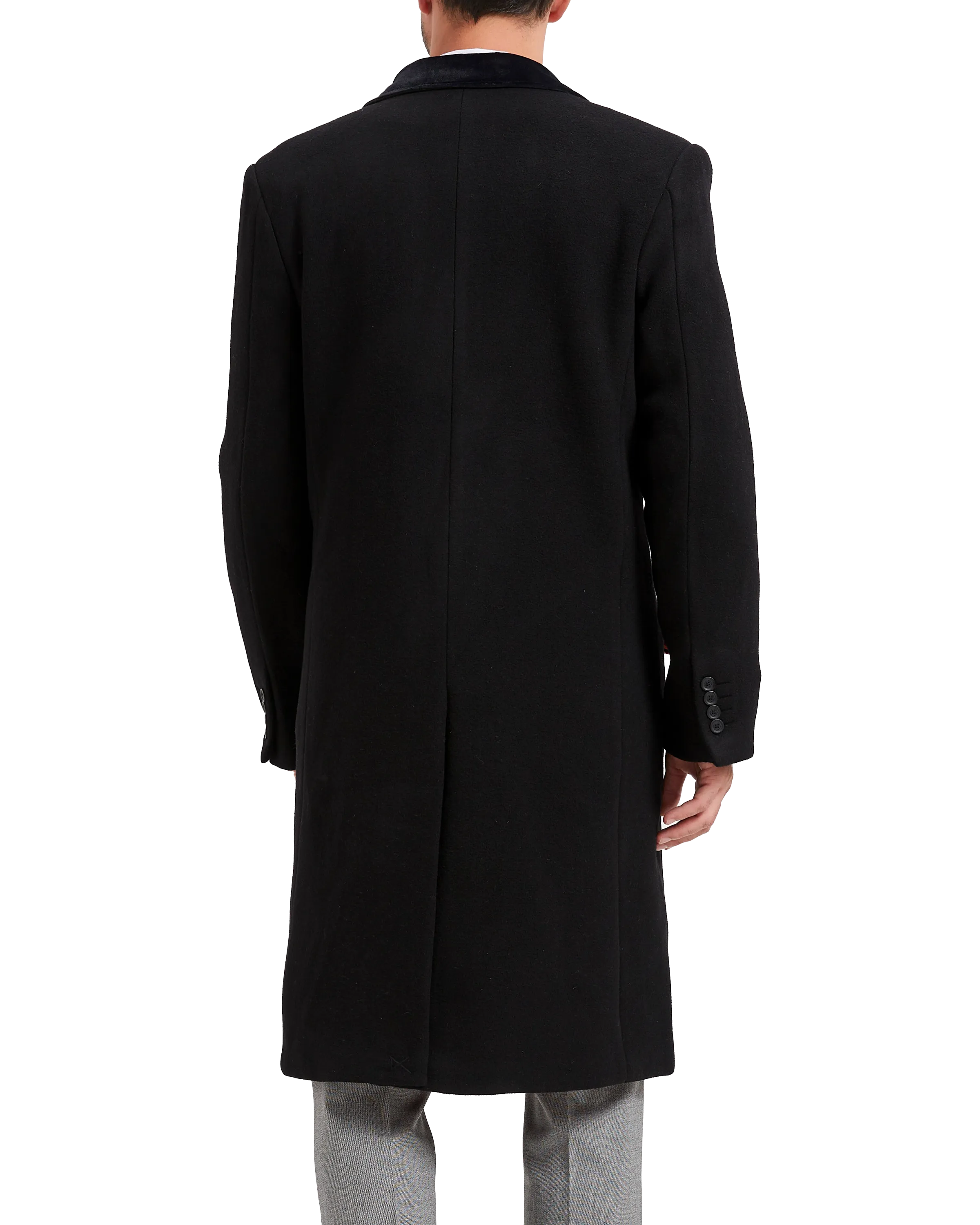 Black Wool Cashmere Covert Overcoat