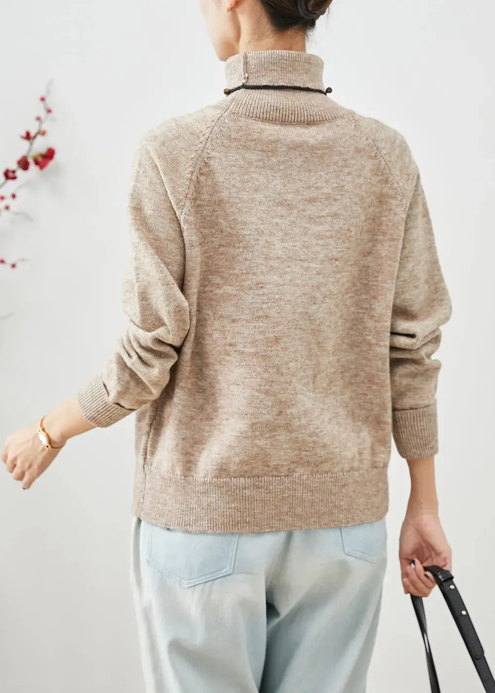 Bohemian Khaki Turtle Neck Silm Fit Knit Short Sweater Winter ML3250