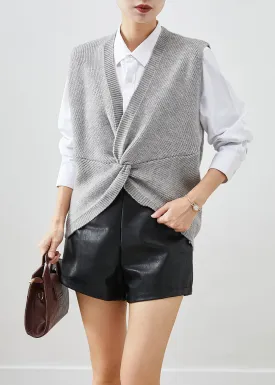 Boutique Grey V Neck Asymmetrical Design Knit Vests Fall ML2019