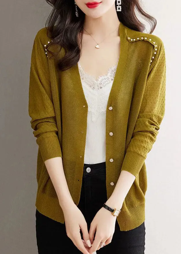 Casual Matcha Colour V Neck Nail Bead Button Ice Size Knit Cardigan Summer LY8107