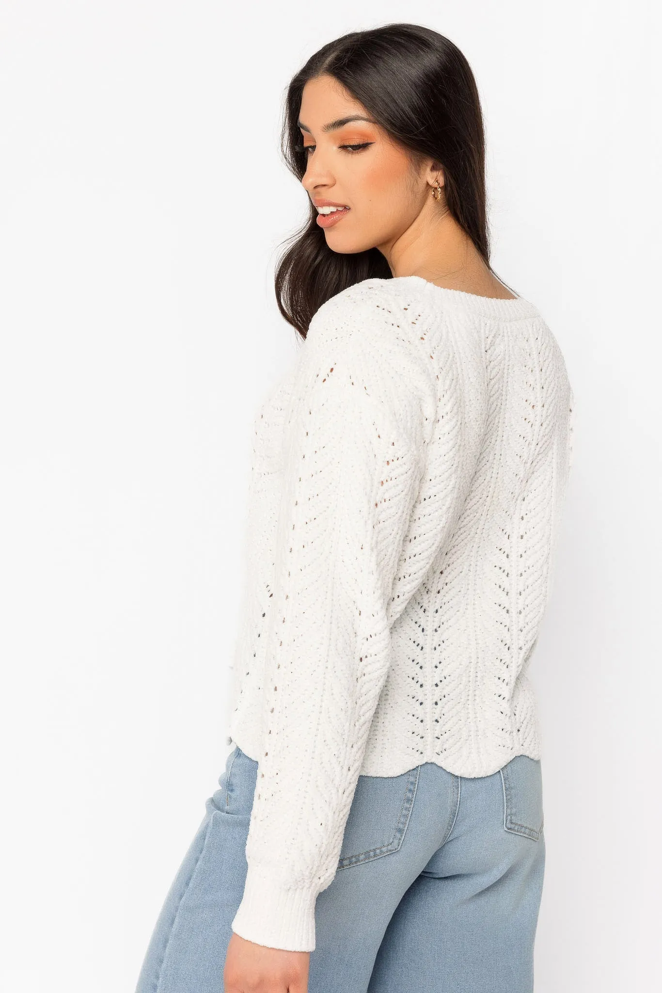 Chenille Scalloped-Hem Sweater