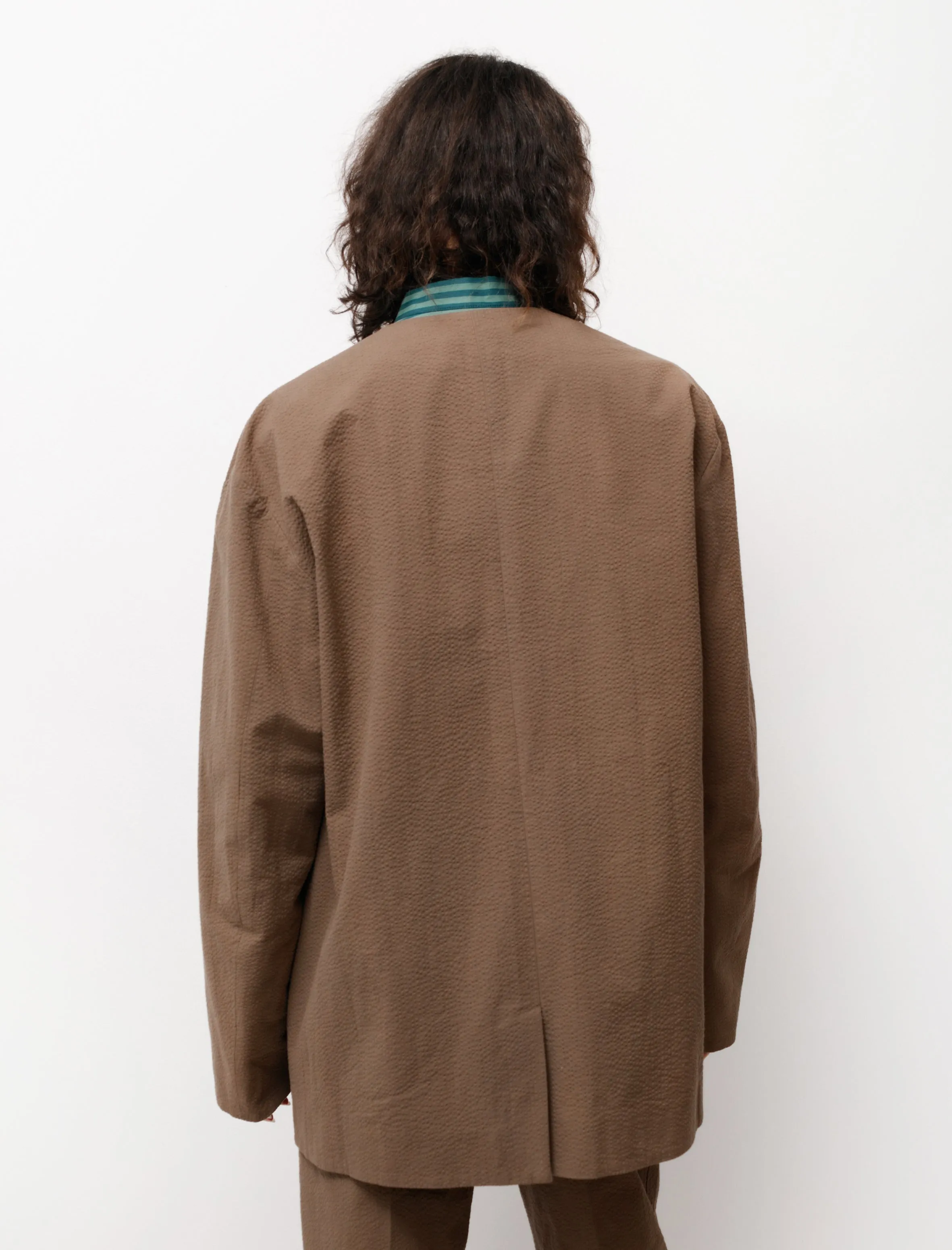 Collarless Jacket Brown