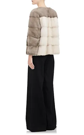 Colour-Blocked Mink Fur Bomber Jacket Pietra