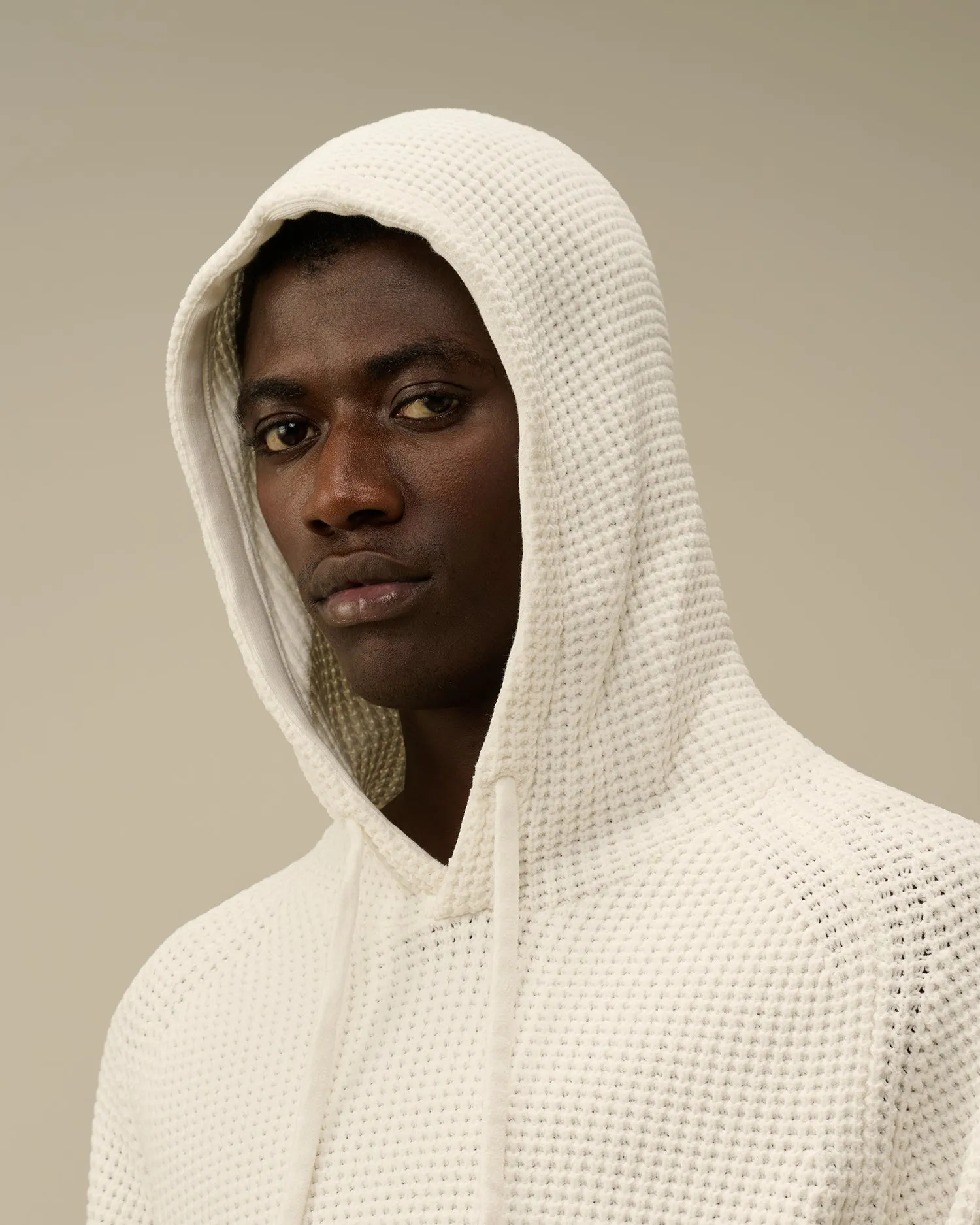 Cotton Chenille Hooded Waffle Knit - Gauze White