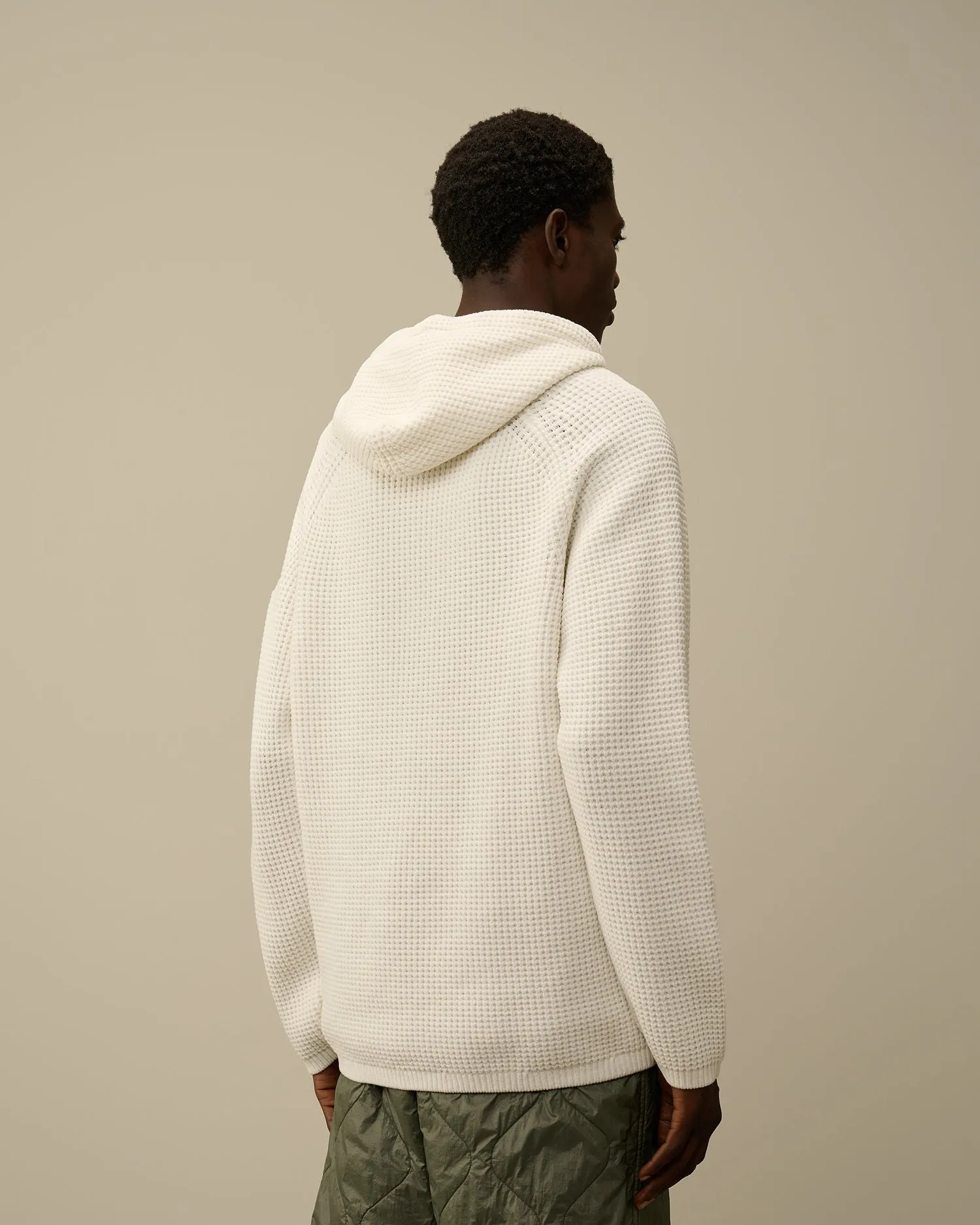 Cotton Chenille Hooded Waffle Knit - Gauze White