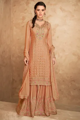 Designer Light Peach Georgette Embroidered Sharara Outfit