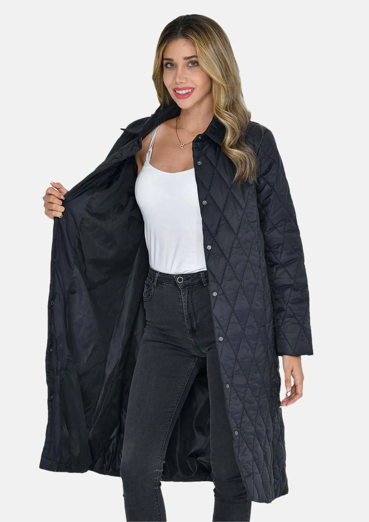 Diamond Quilted Long Coat