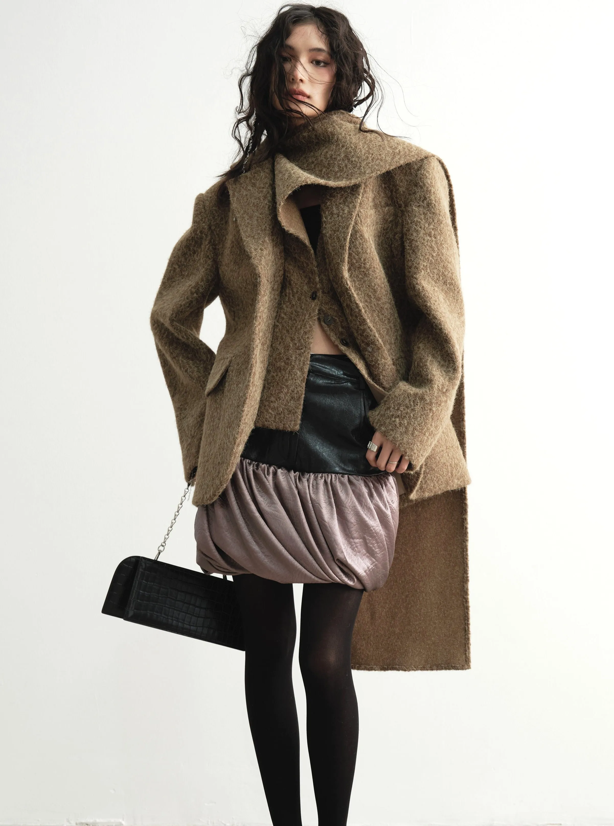 Draped Wool Wrap Coat