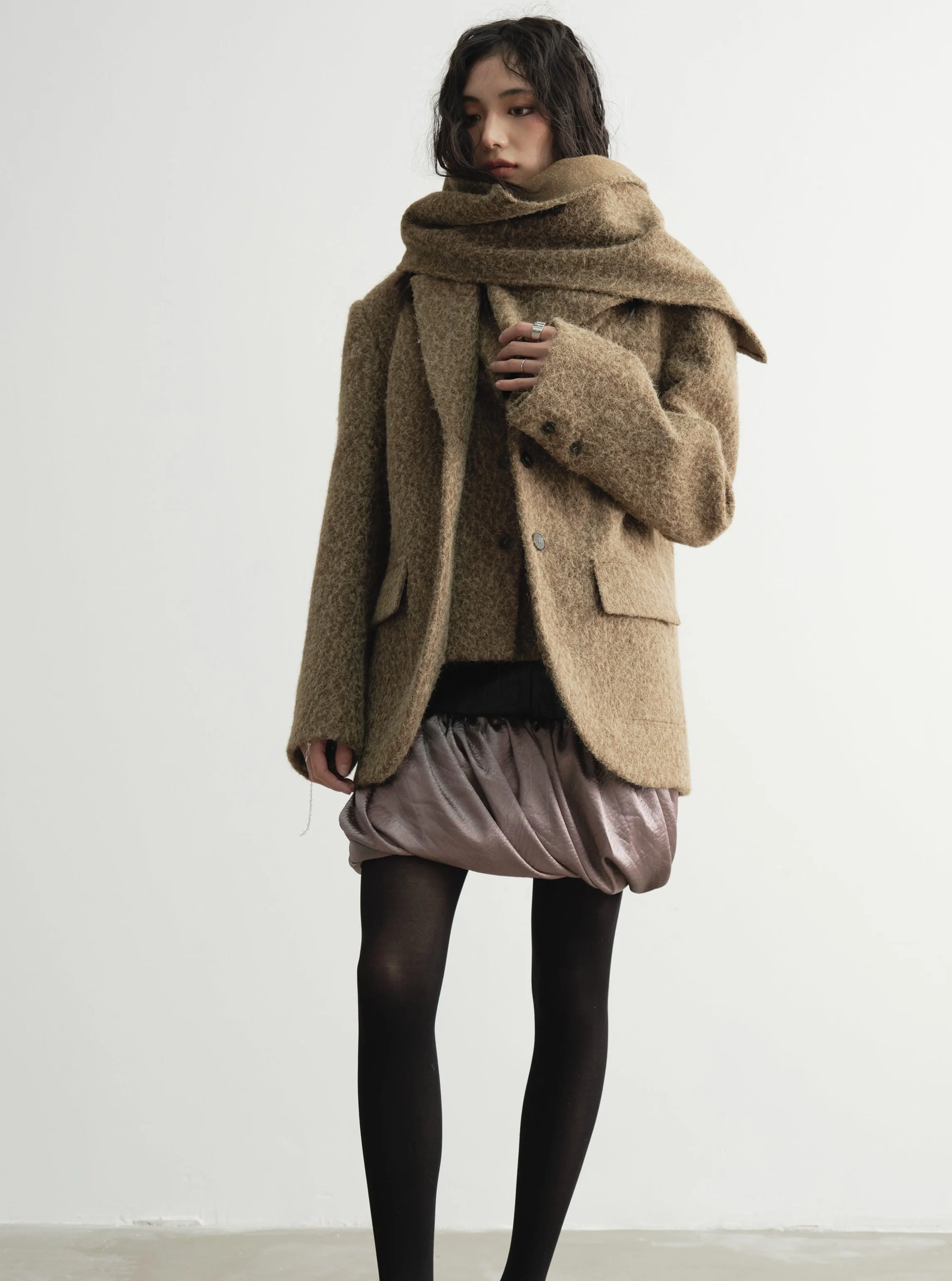 Draped Wool Wrap Coat