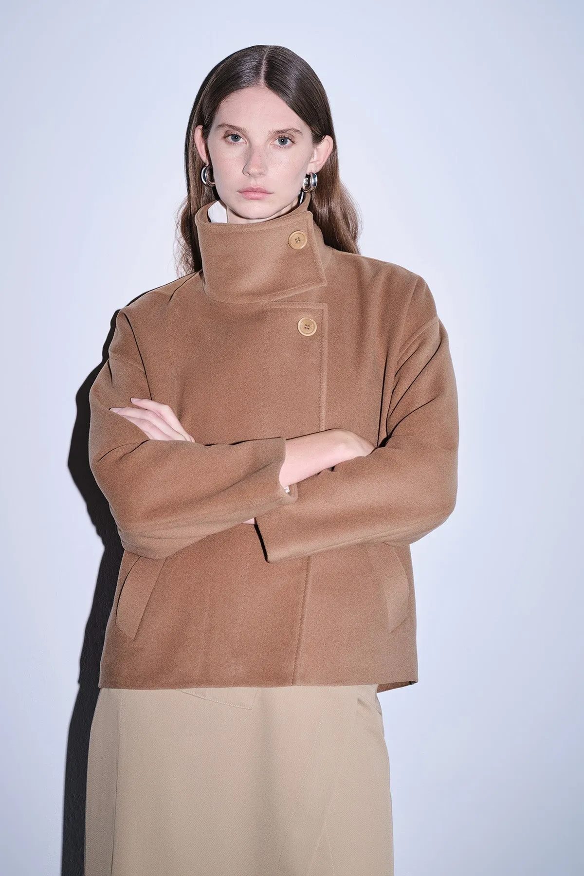 Dynamic Fit Cachet Stand Collar Wool Blend Camel Coat