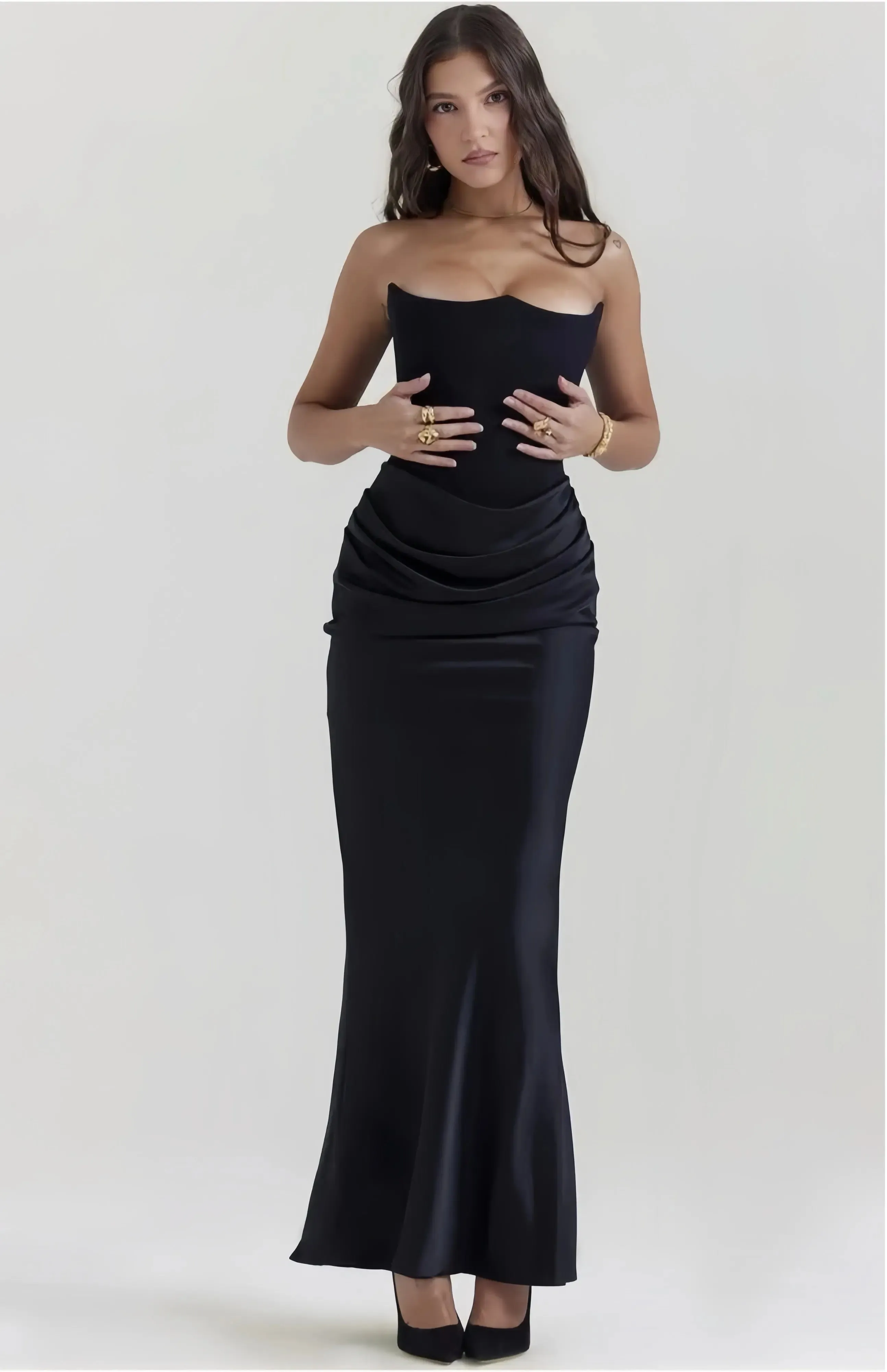 Elegant Strapless Satin Evening Gown