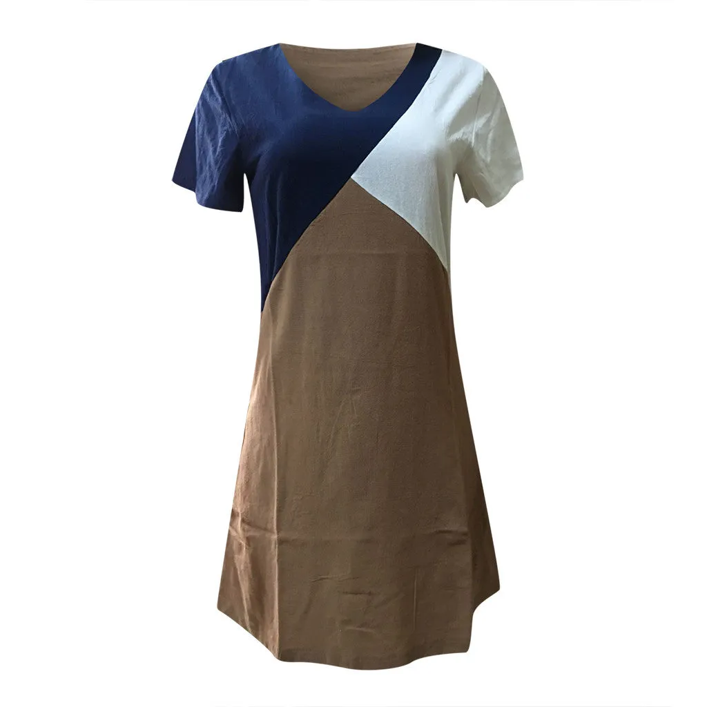 Fashion Geometric Women Casual Short Sleeve Vintage Elegant Dresses