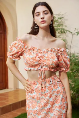 Frill Tie Front Off the Shoulder Crop Top