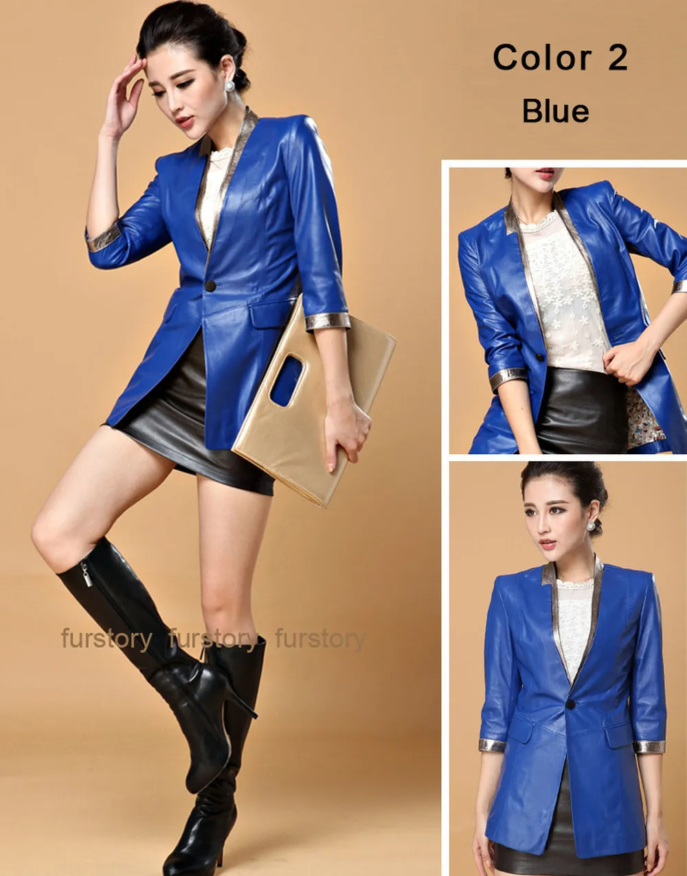 Genuine Sheep Leather Jacket Long Office Suit Formal Formal Outer Coat Ladies' Dress 14106