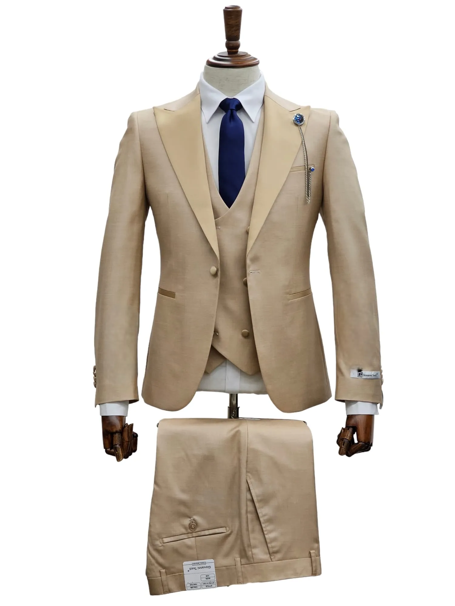 Giovanni Testi 1 Button Peak lapel 3 piece Tuxedo GT1PA V-1501 Sand / Tan