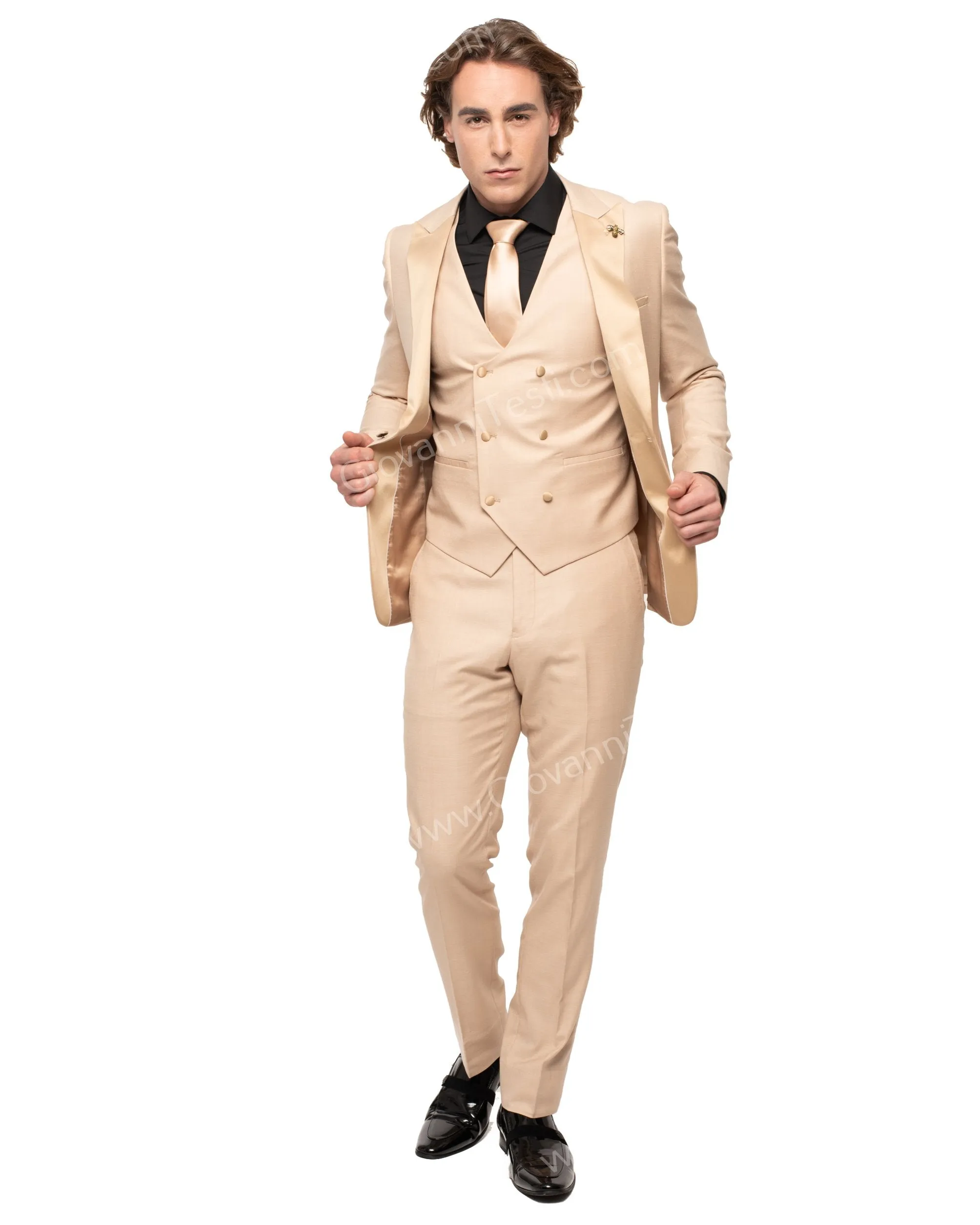 Giovanni Testi 1 Button Peak lapel 3 piece Tuxedo GT1PA V-1501 Sand / Tan