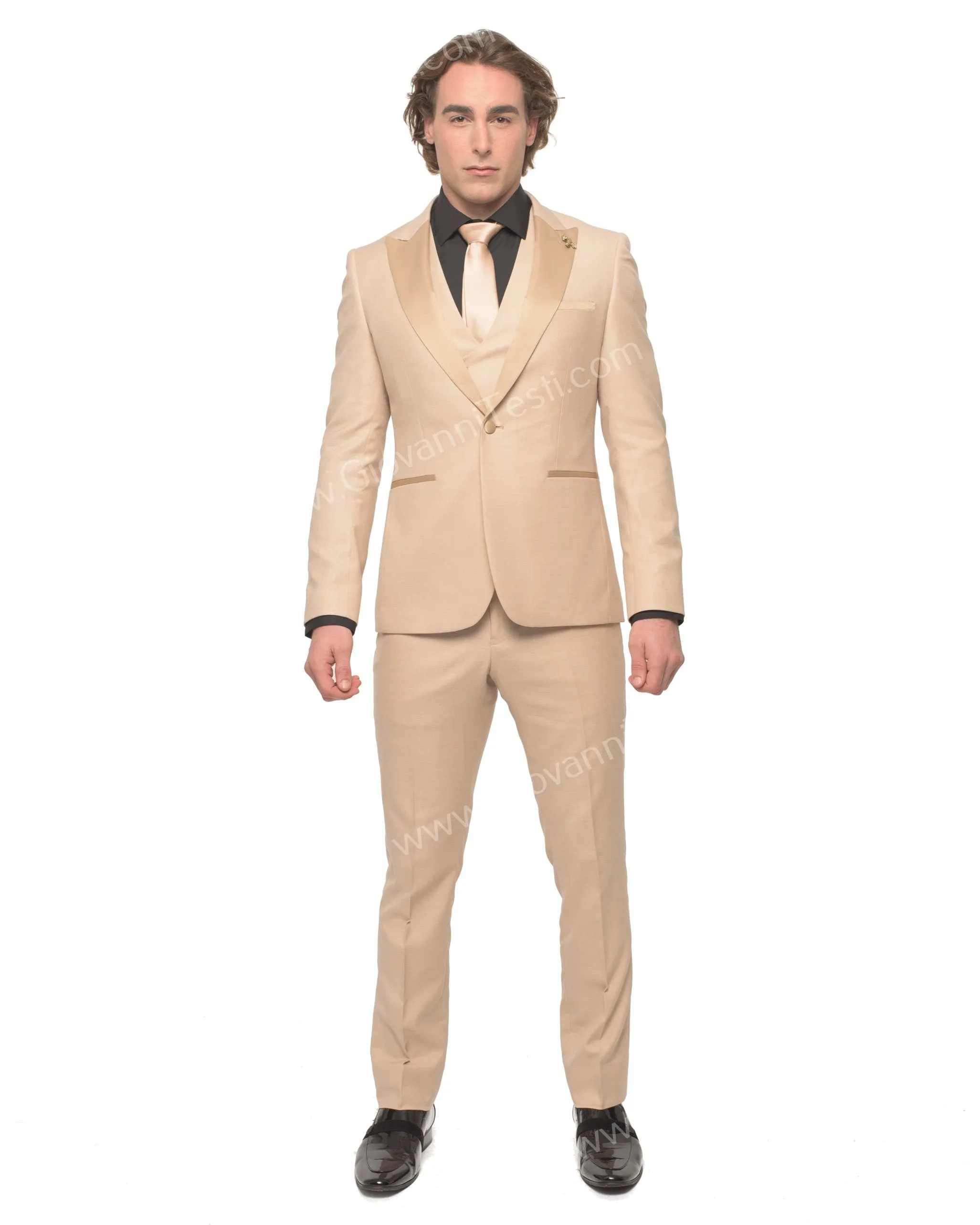 Giovanni Testi 1 Button Peak lapel 3 piece Tuxedo GT1PA V-1501 Sand / Tan