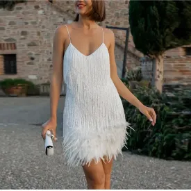 Glamorous Tassel Sequins and Feather Mini Dress for Women - Perfect for Evening Parties and Club Nights