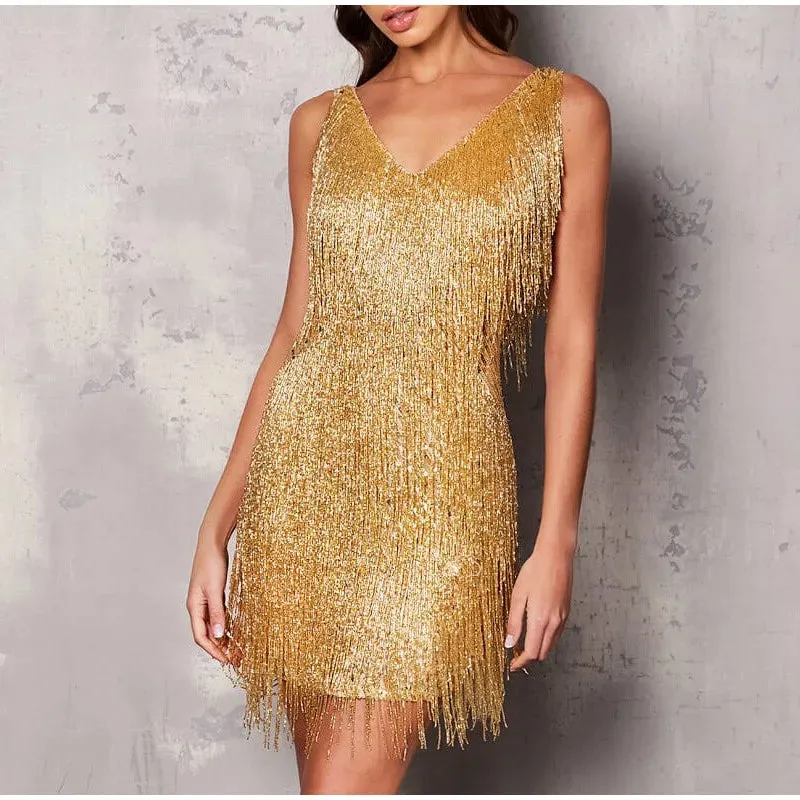 Glamorous Tassel Sequins and Feather Mini Dress for Women - Perfect for Evening Parties and Club Nights