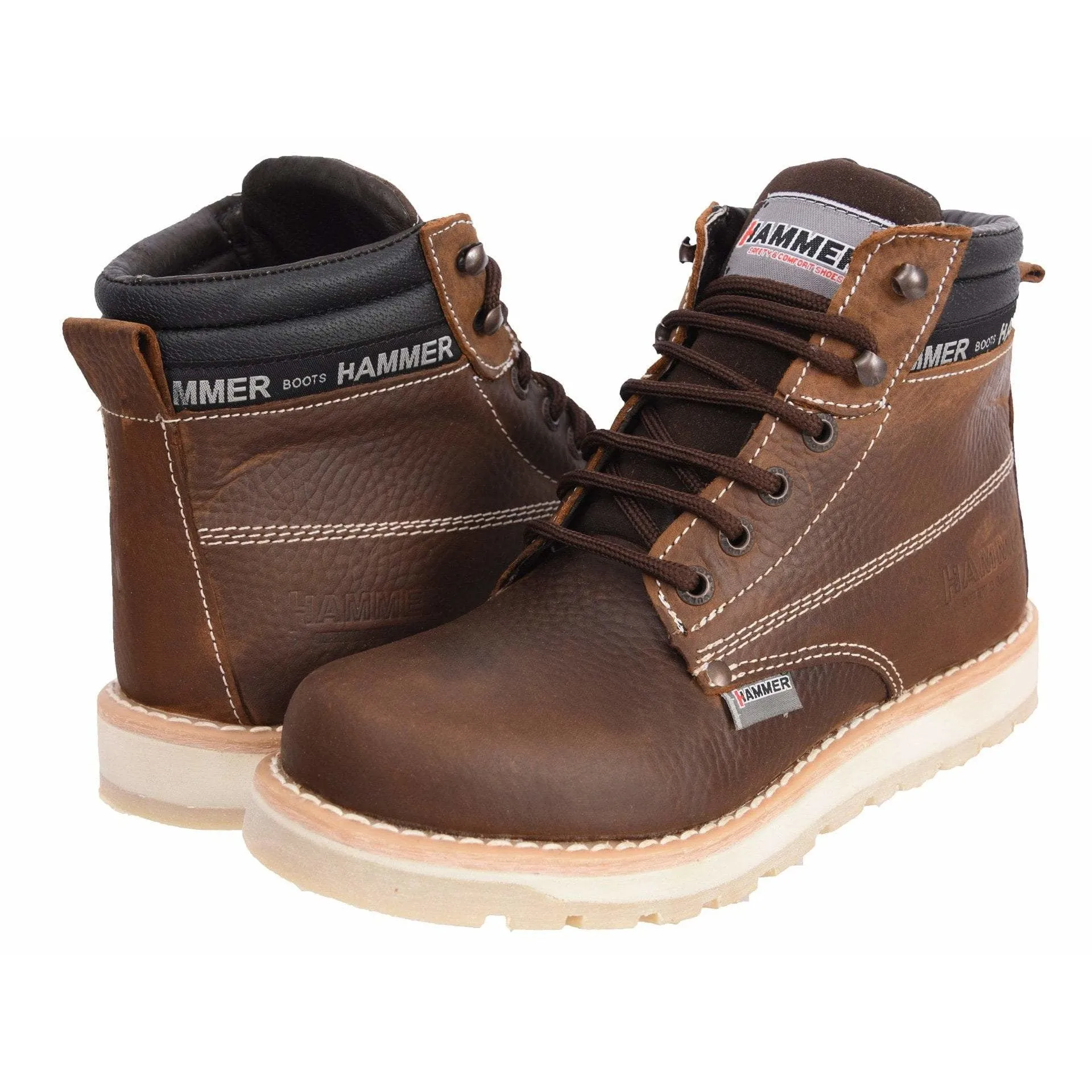 HAMMER HM1131  Work Boots for Men - BROWN  6" Soft Toe, Premium Full-Grain Leather, Light Weight Work Boots/Shoes, Comfort Insole, Superior Oil/Slip Resistant,  Industrial Construction Boots