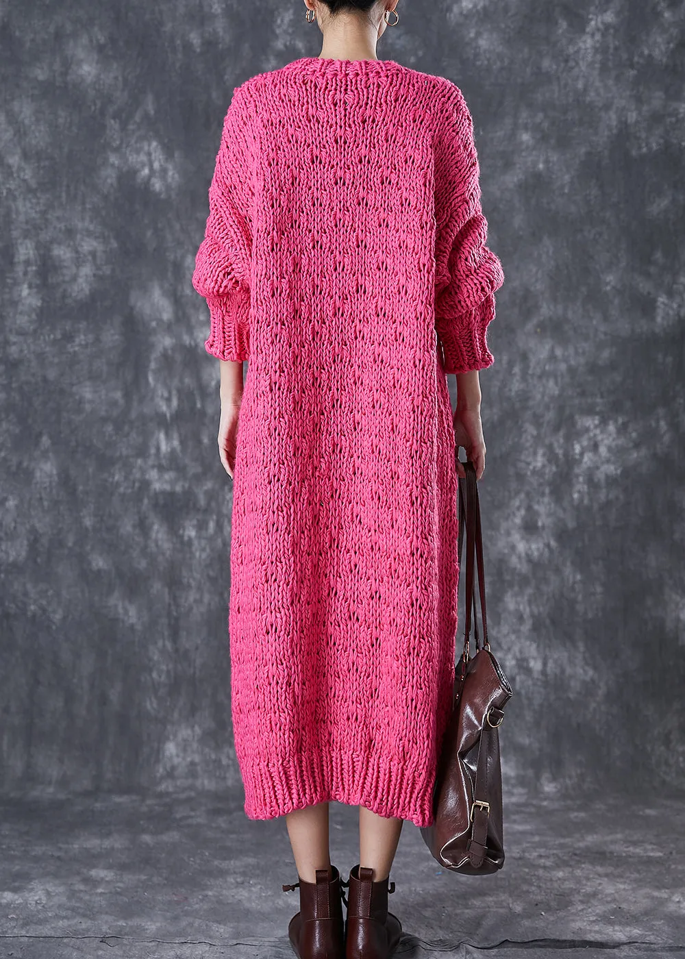 Italian Rose Fuzzy Ball Decorated Knit Long Sweater Dress Winter ML1765