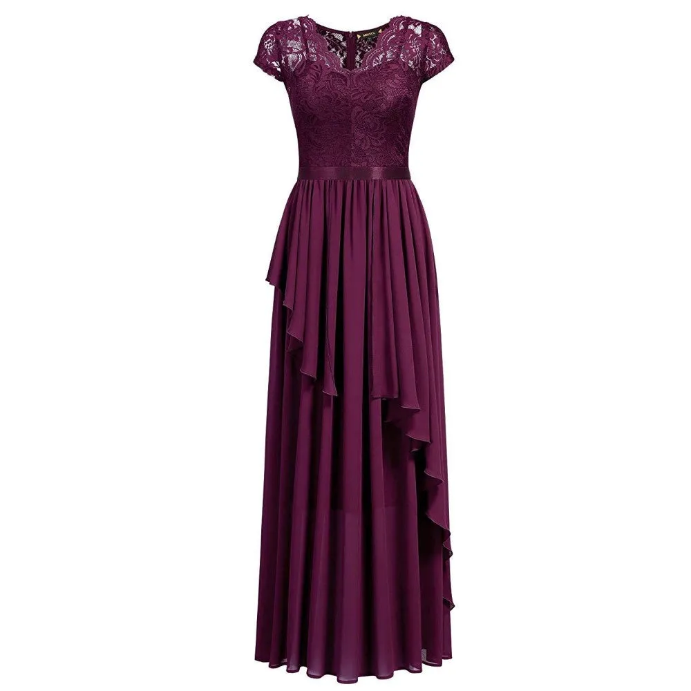 Lace Chiffon Bridesmaid Dress V Neck Ruffles Event Dress Mother Of The Bride Outfit