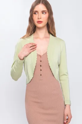 Light Green Open-Front Cropped Cardigan