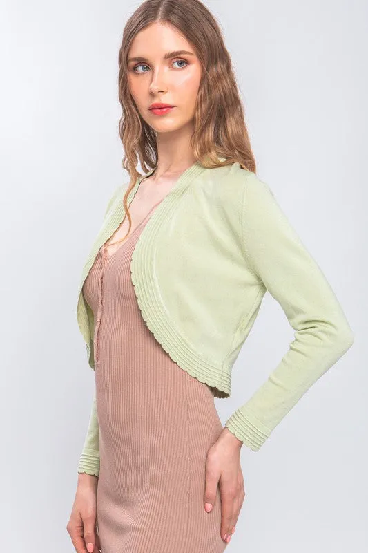 Light Green Open-Front Cropped Cardigan