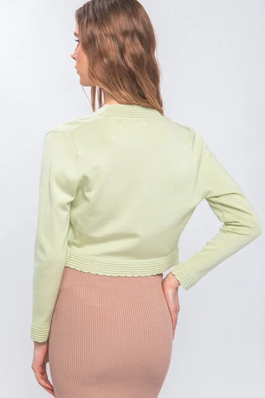 Light Green Open-Front Cropped Cardigan