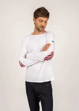 Long sleeve t-shirt with striped elbow patches - SAINT JAMES x Elysée (NEIGE/NEIGE/MARINE/TULIPE)