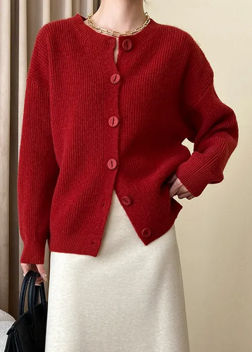 Loose Red Button Solid Knit Coats Fall AF1036