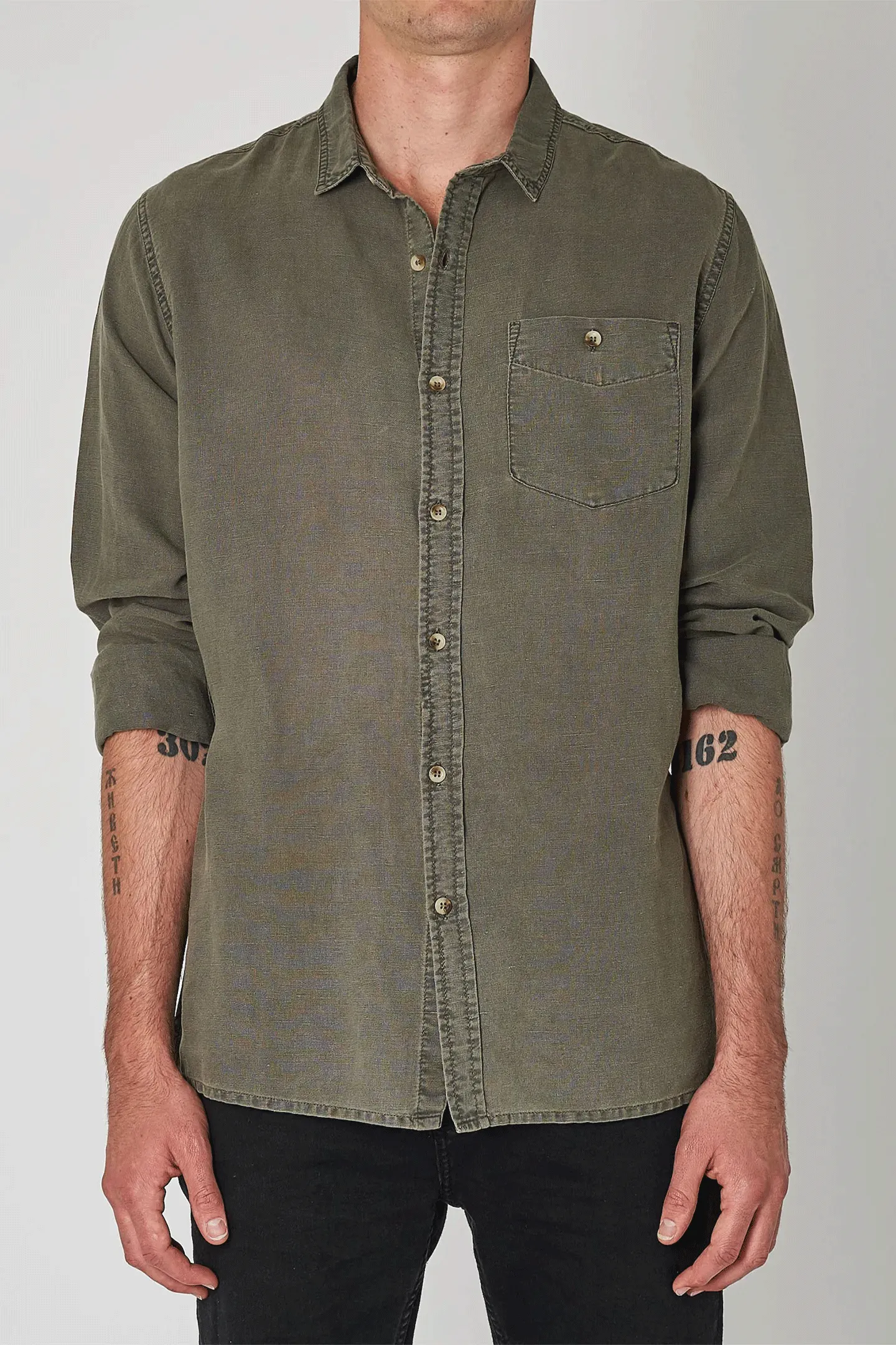 Men At Work LS Hemp Shirt - Army Green