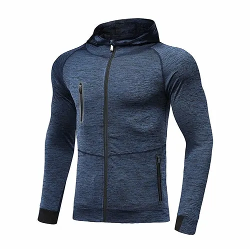 Men Autumn Hoodie Sports Coat Quick Drying Workout Running Training Athletics Gym Zipper Casual Jogging Hooded Sweatshirt