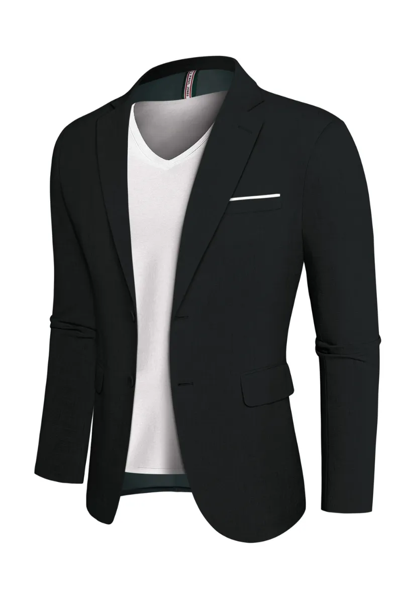 Men Back Slit Blazer Coat Casual Two-Button Notch Lapel Suit Coat